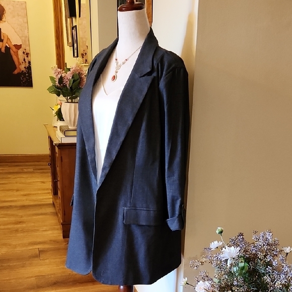Skies Are Blue Dark Gray Blazer with Notched Lapel Boyfriend Fit, Size XL - Picture 10 of 15